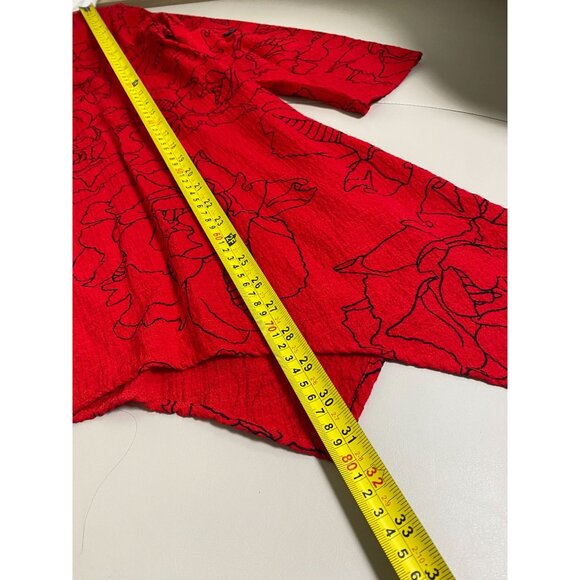 Ali Miles Red Floral Asymmetrical Tunic Top size Small Lagenlook Boho - Picture 7 of 16